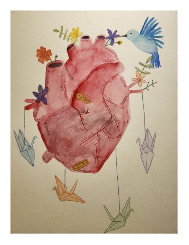 Youth artist Abby B. created "Heart Map" for the 2024 Magnify Voices Expressive Art Contest. After the contest, Abby shared her story at the September Suicide Prevention Week kickoff press conference at the State House.