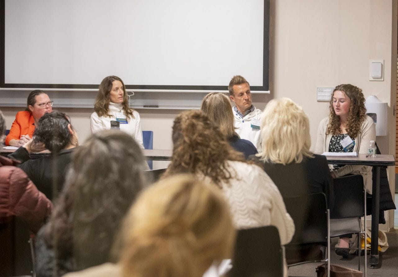 Morgan (far right) speaks at the Dartmouth Health’s Political Drivers of Health Symposium.